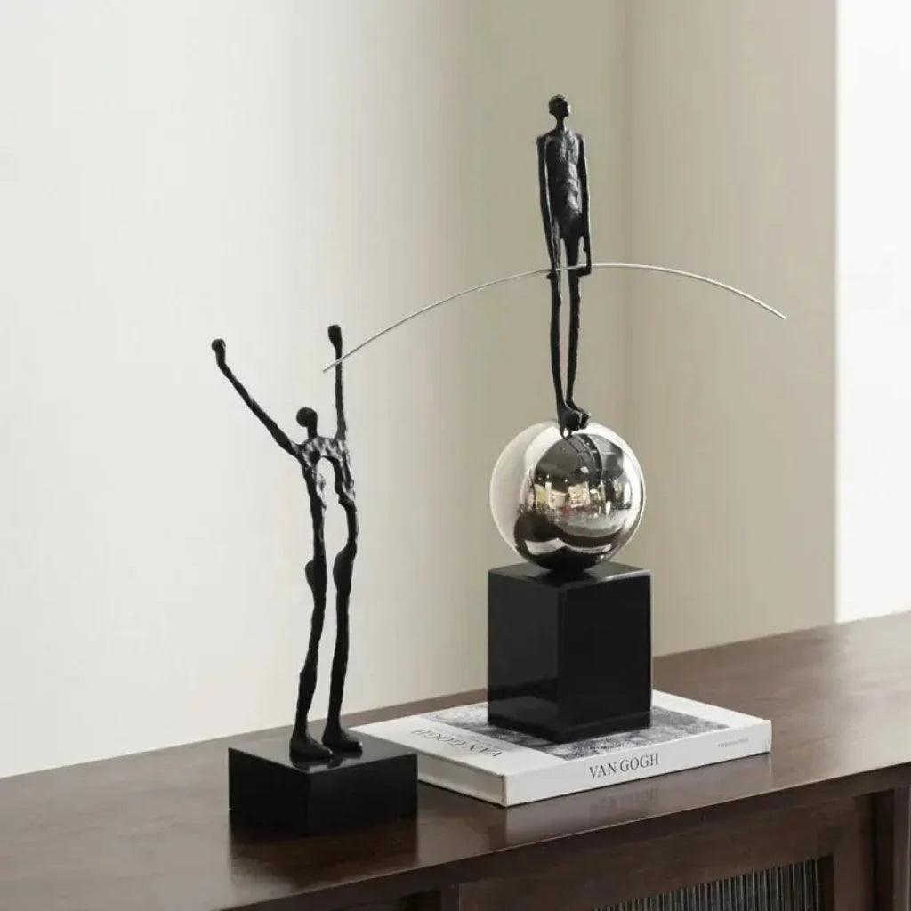 Acrobatic Sculpture Black with Silver Sphere for Modern Homes