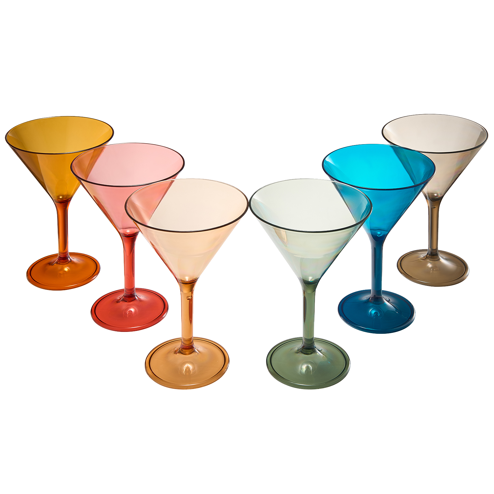 Unbreakable Pastel Color Acrylic Martini Glasses | Set of 6 | European Style Cocktail Cups 100% Tritan Drinkware, 5 oz Dishwasher Safe BPA-free plastic, For Wedding, Poolside Indoors & Outdoors