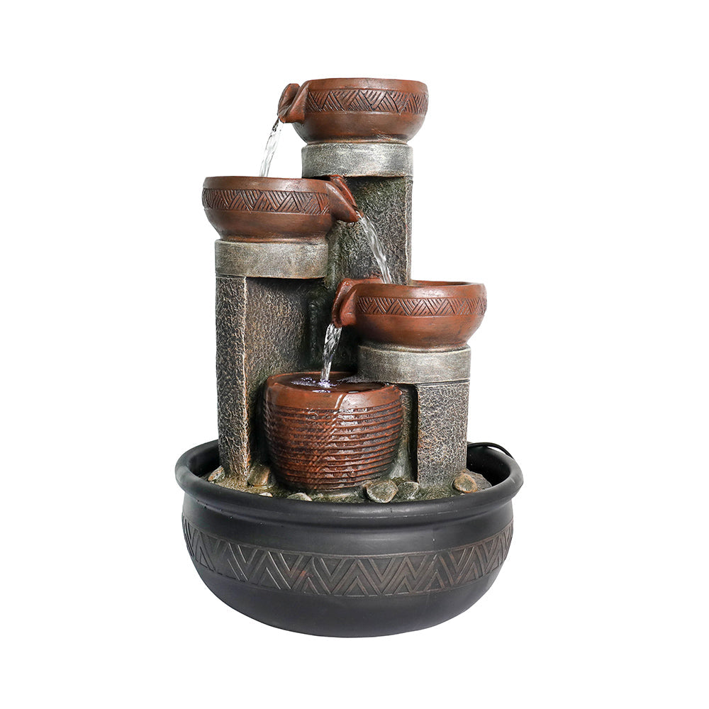Resin Boho Carved Bowl Tabletop Water Fountain 15 Inch