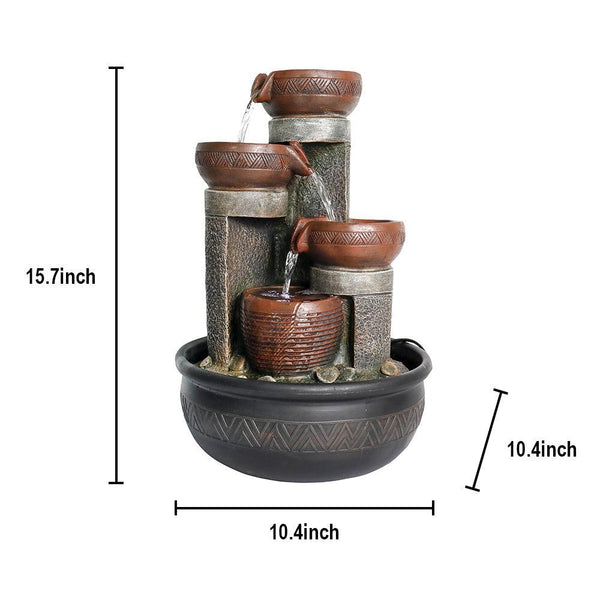 Resin Boho Carved Bowl Tabletop Water Fountain 15 Inch