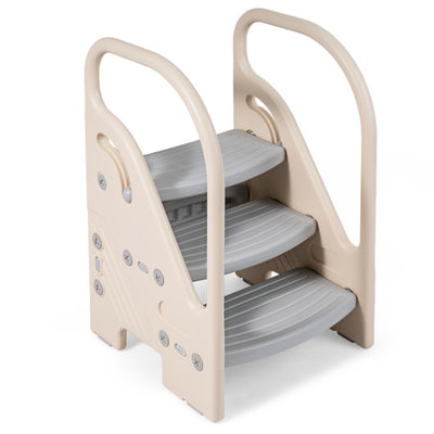 Adjustable 3-Step Helper Stool with Safety Handles and for kids-Gray