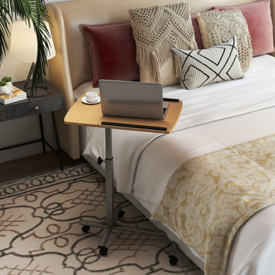 Adjustable Angle Height Rolling Laptop Table-Natural