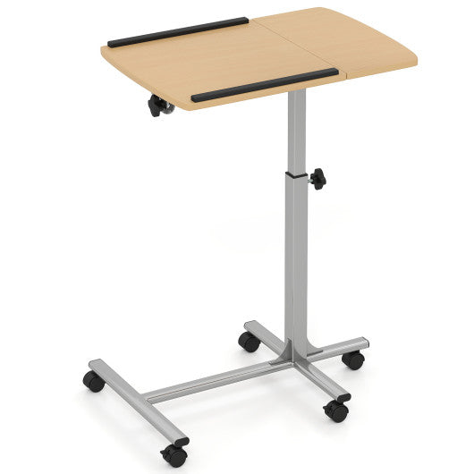 Adjustable Angle Height Rolling Laptop Table-Natural