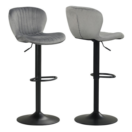 Adjustable Counter Height Chairs Set of 2 with Velvet Upholstered Backrests-Gray