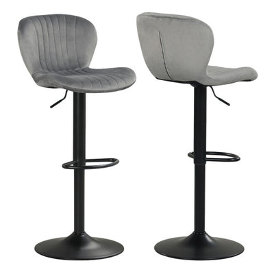 Adjustable Counter Height Chairs Set of 2 with Velvet Upholstered Backrests-Gray