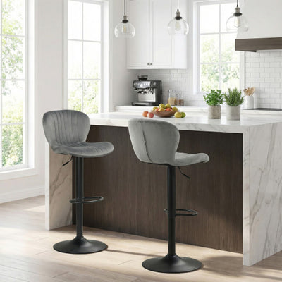 Adjustable Counter Height Chairs Set of 2 with Velvet Upholstered Backrests-Gray