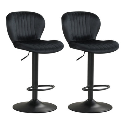 Adjustable Counter Height Chairs Set of 2 with Velvet Upholstered Backrests-Black