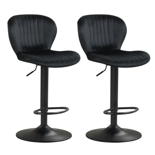 Adjustable Counter Height Chairs Set of 2 with Velvet Upholstered Backrests-Black