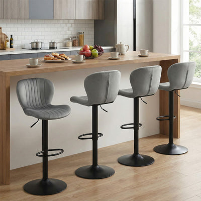 Adjustable Counter Height Chairs Set of 4 with Velvet Upholstered Backrests-Gray