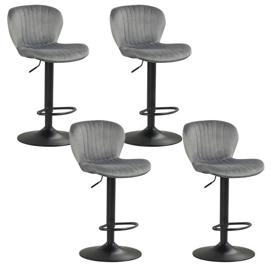 Adjustable Counter Height Chairs Set of 4 with Velvet Upholstered Backrests-Gray