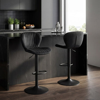 Adjustable Counter Height Chairs Set of 4 with Velvet Upholstered Backrests-Black
