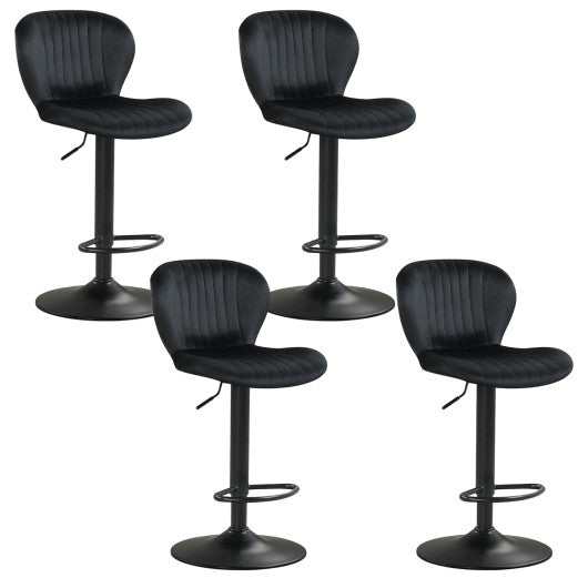 Adjustable Counter Height Chairs Set of 4 with Velvet Upholstered Backrests-Black