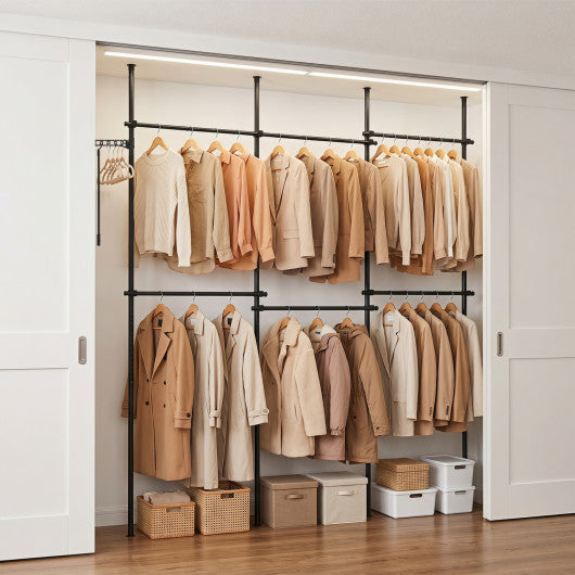 Adjustable Floor to Ceiling Clothes Rack with 6 Hanging Rods-Black