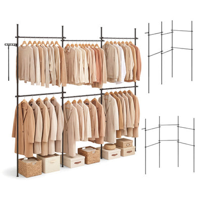 Adjustable Floor to Ceiling Clothes Rack with 6 Hanging Rods-Black