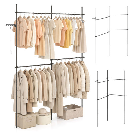 Adjustable Floor to Ceiling Clothes Rack with 4 Hanging Rods-Black
