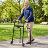 Adjustable Heavy-Duty Folding Walker with Unidirectional Wheels and Bi-Level Armrests-Black