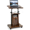 Adjustable Mobile Standing Desk Cart with Tilt Desktop and Cabinet-Rustic Brown