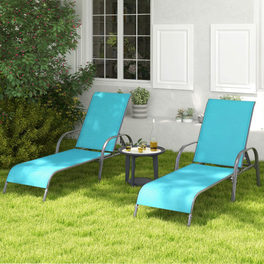 Adjustable Patio Chaise Folding Lounge Chair with Backrest-Turquoise
