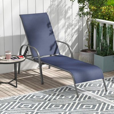 Adjustable Patio Chaise Folding Lounge Chair with Backrest-Navy
