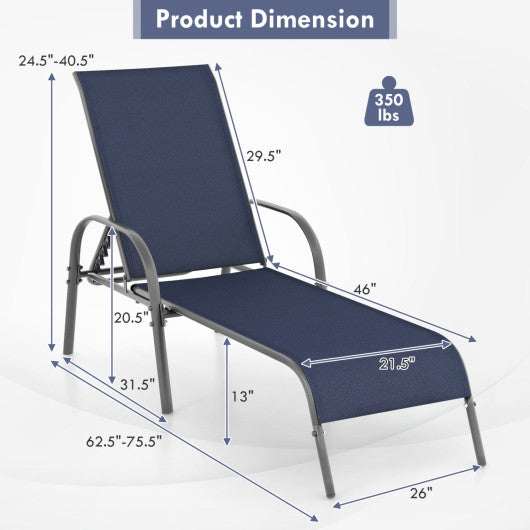Adjustable Patio Chaise Folding Lounge Chair with Backrest-Navy