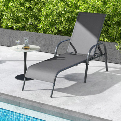 Adjustable Patio Chaise Folding Lounge Chair with Backrest-Dark Gray