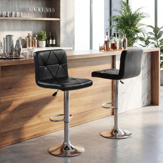 Adjustable Swivel Barstools Set of 2 with Back and Footrest-Black
