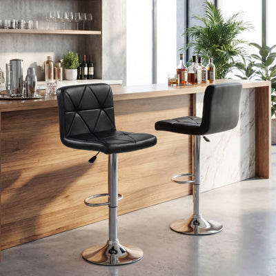 Adjustable Swivel Barstools Set of 2 with Back and Footrest-Black