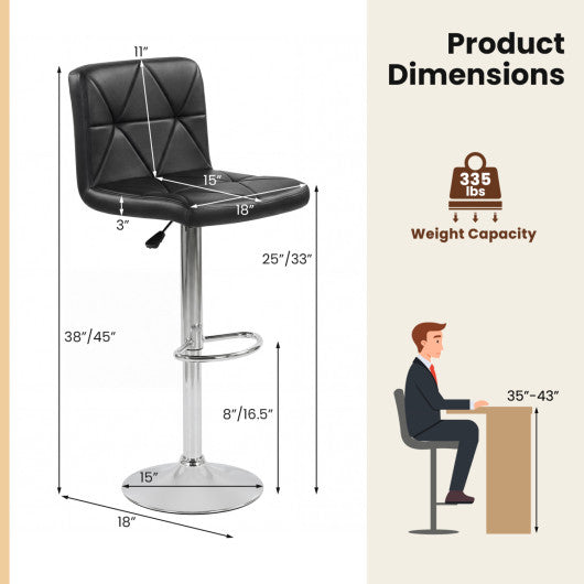 Adjustable Swivel Barstools Set of 2 with Back and Footrest-Black