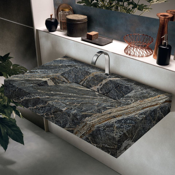 Adriatic Black Marble Modern Rectangular Sink Wall-mount Bathroom Sink (W)16