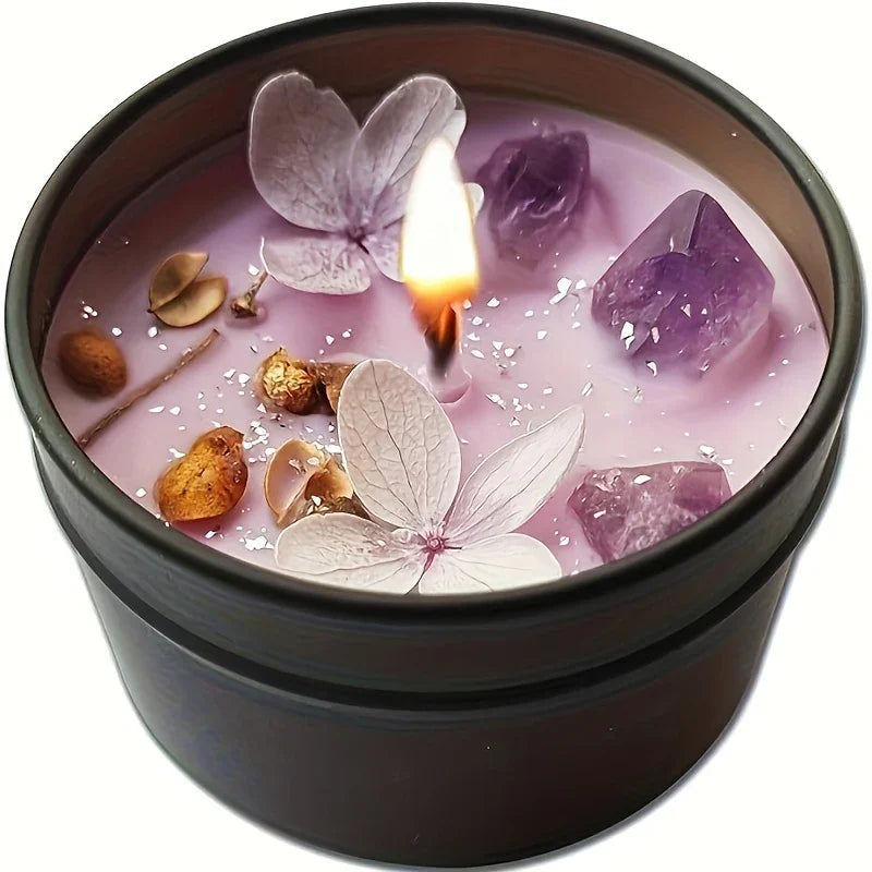 [Aesthetic Lavender Candle] 4pcs Lavender Candle - Aesthetic Fragrance, Cute Purple Embedded Crystal & Petals, Novelty Medium Home Kitchen Decoration - Soft Lavender Fragrance, Soy Wax, Women's Luxury Gift, Creativity/Candle
