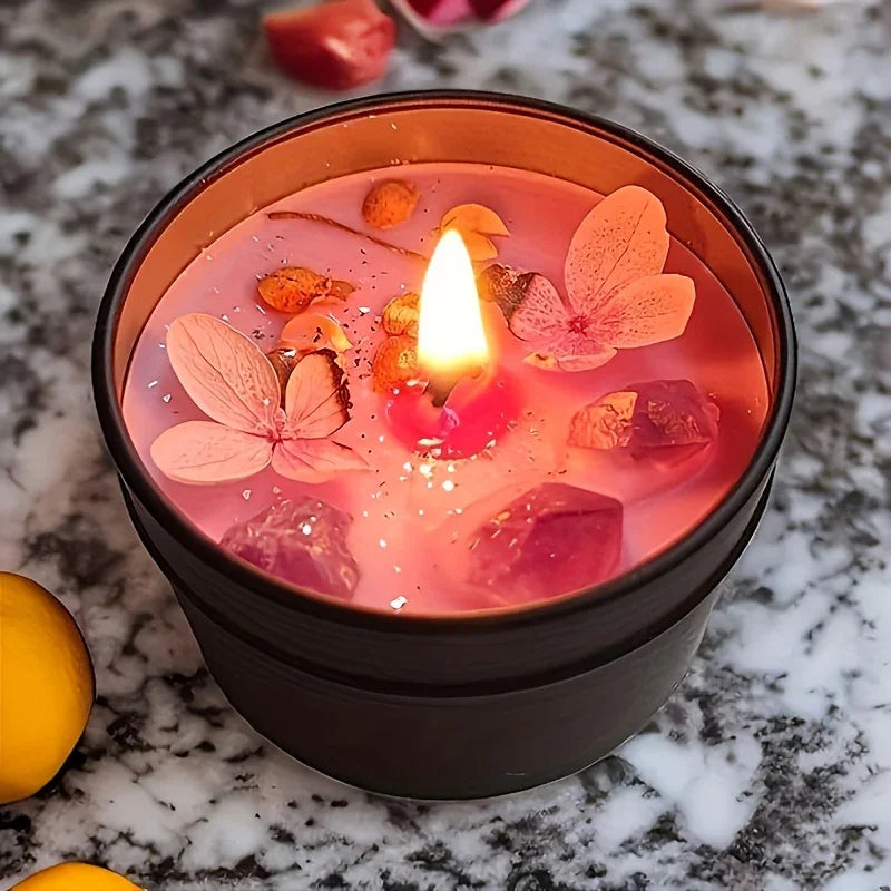 [Aesthetic Lavender Candle] 4pcs Lavender Candle - Aesthetic Fragrance, Cute Purple Embedded Crystal & Petals, Novelty Medium Home Kitchen Decoration - Soft Lavender Fragrance, Soy Wax, Women's Luxury Gift, Creativity/Candle