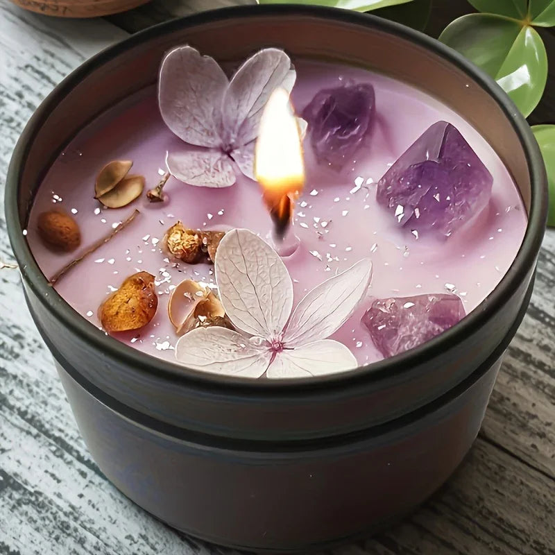 [Aesthetic Lavender Candle] 4pcs Lavender Candle - Aesthetic Fragrance, Cute Purple Embedded Crystal & Petals, Novelty Medium Home Kitchen Decoration - Soft Lavender Fragrance, Soy Wax, Women's Luxury Gift, Creativity/Candle