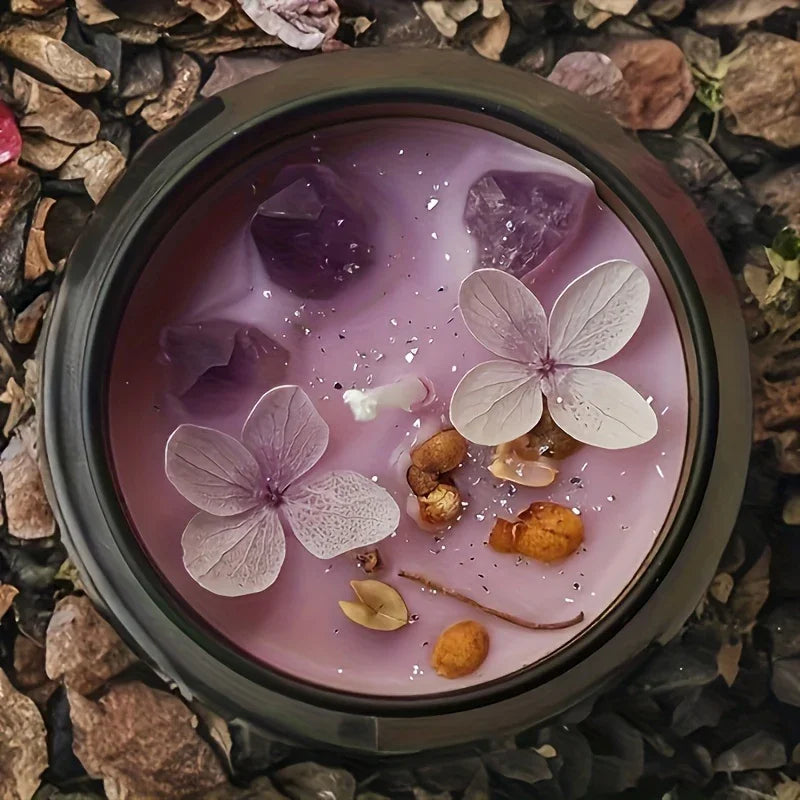 [Aesthetic Lavender Candle] 4pcs Lavender Candle - Aesthetic Fragrance, Cute Purple Embedded Crystal & Petals, Novelty Medium Home Kitchen Decoration - Soft Lavender Fragrance, Soy Wax, Women's Luxury Gift, Creativity/Candle