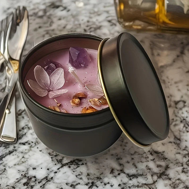 [Aesthetic Lavender Candle] 4pcs Lavender Candle - Aesthetic Fragrance, Cute Purple Embedded Crystal & Petals, Novelty Medium Home Kitchen Decoration - Soft Lavender Fragrance, Soy Wax, Women's Luxury Gift, Creativity/Candle