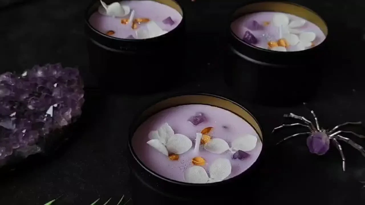 [Aesthetic Lavender Candle] 4pcs Lavender Candle - Aesthetic Fragrance, Cute Purple Embedded Crystal & Petals, Novelty Medium Home Kitchen Decoration - Soft Lavender Fragrance, Soy Wax, Women's Luxury Gift, Creativity/Candle