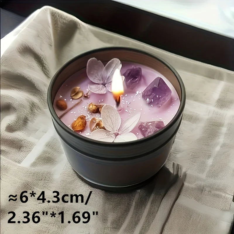 [Aesthetic Lavender Candle] 4pcs Lavender Candle - Aesthetic Fragrance, Cute Purple Embedded Crystal & Petals, Novelty Medium Home Kitchen Decoration - Soft Lavender Fragrance, Soy Wax, Women's Luxury Gift, Creativity/Candle