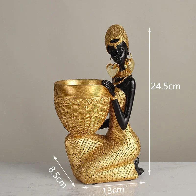 African Tribal Woman Bowl Holder Decorative Statue