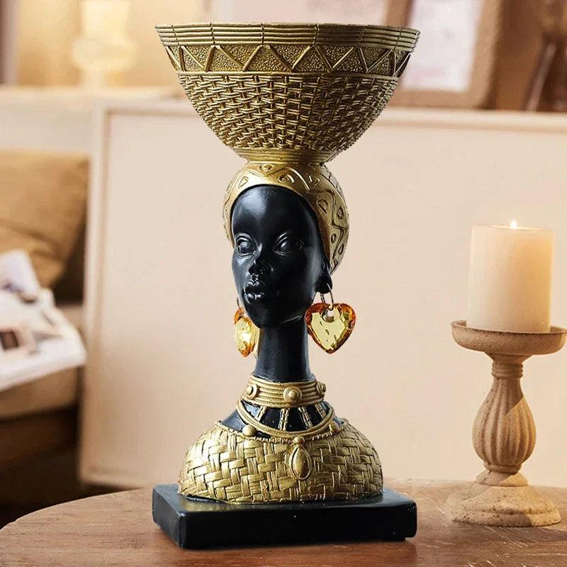 African Tribal Woman Bowl Holder Decorative Statue
