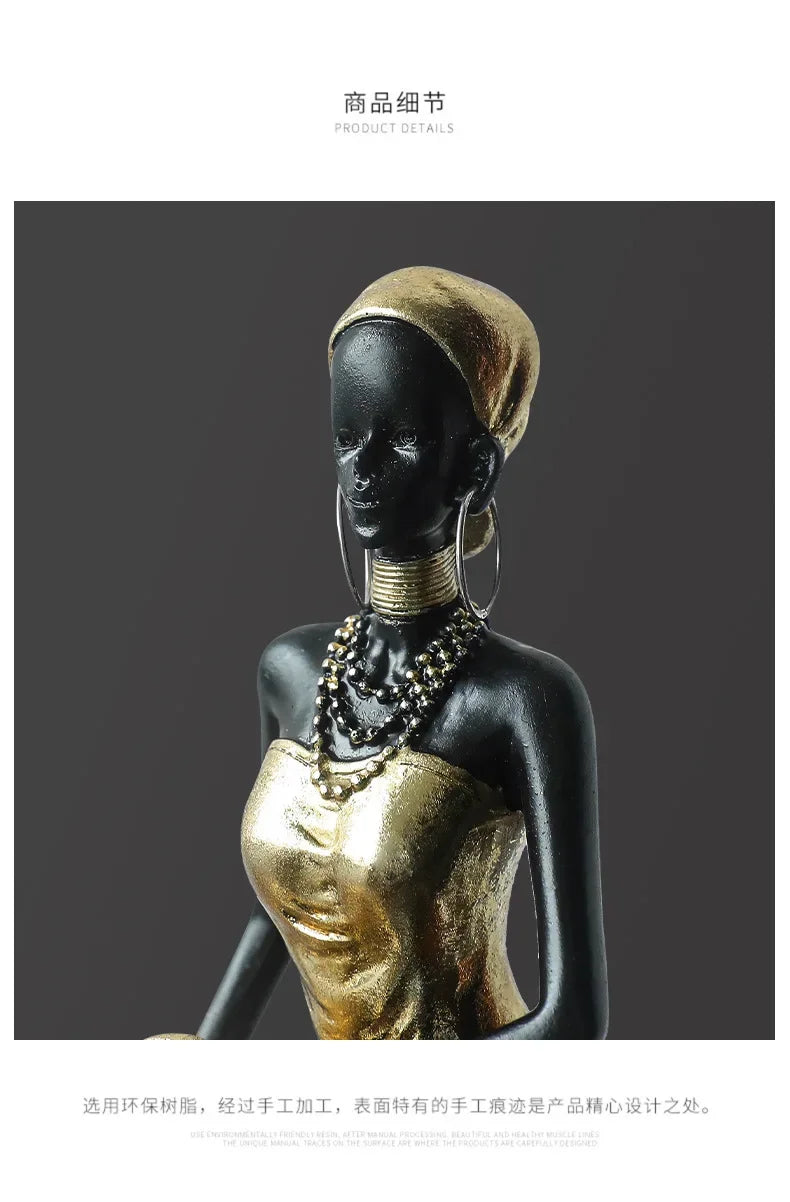 African Woman Figurine Holding Vase Decorative Statue