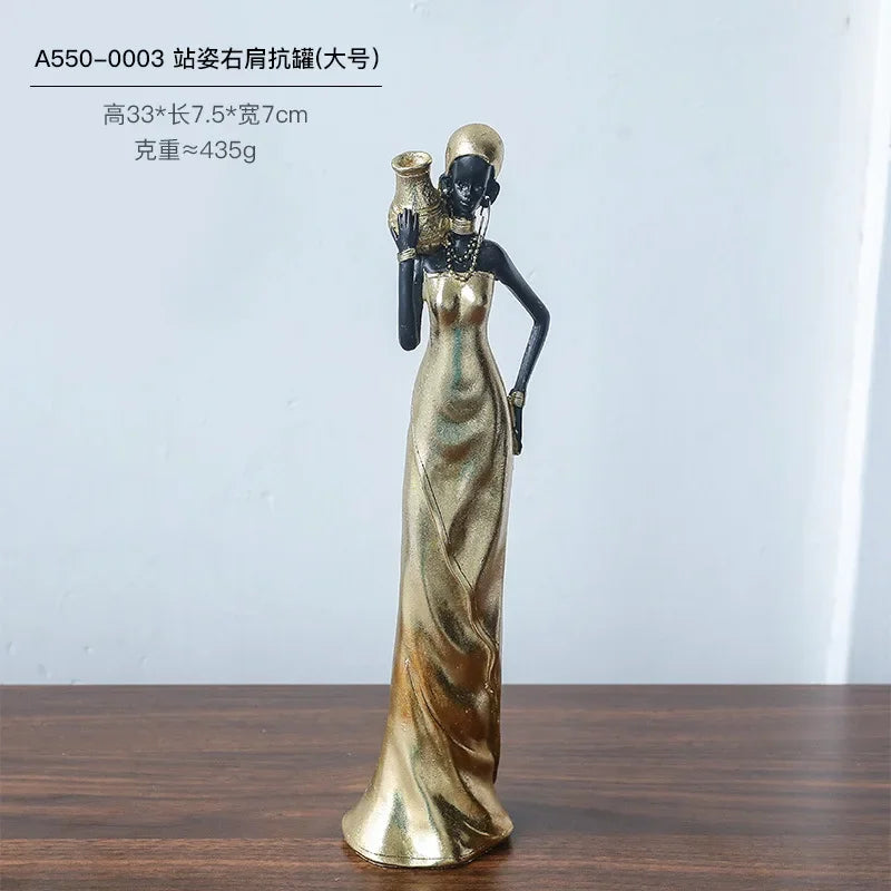 African Woman Figurine Holding Vase Decorative Statue
