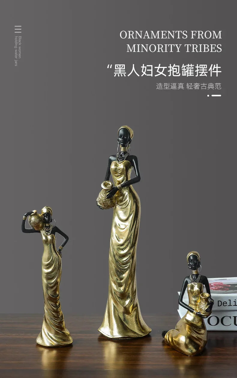 African Woman Figurine Holding Vase Decorative Statue