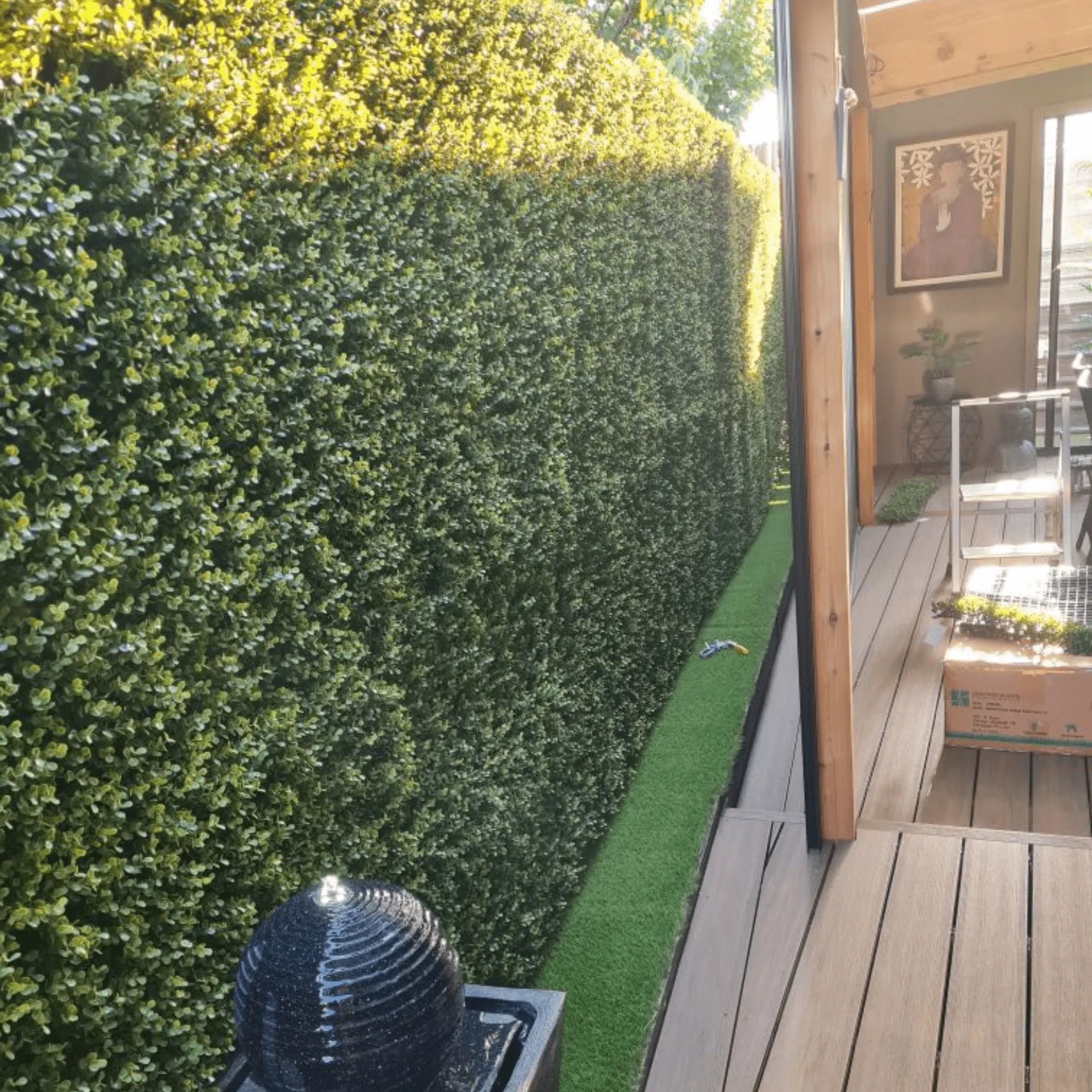 Natural Boxwood Artificial Vertical Garden Green Wall Panel 40×40in 11 SQ FT – UV Resistant – Commercial Grade