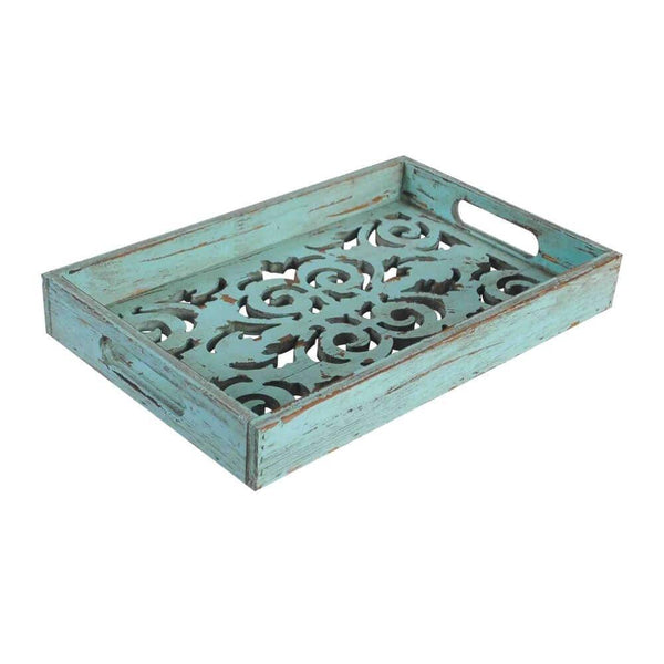 Aged Turquoise Wooden Tray - Gifts for You 'n Me