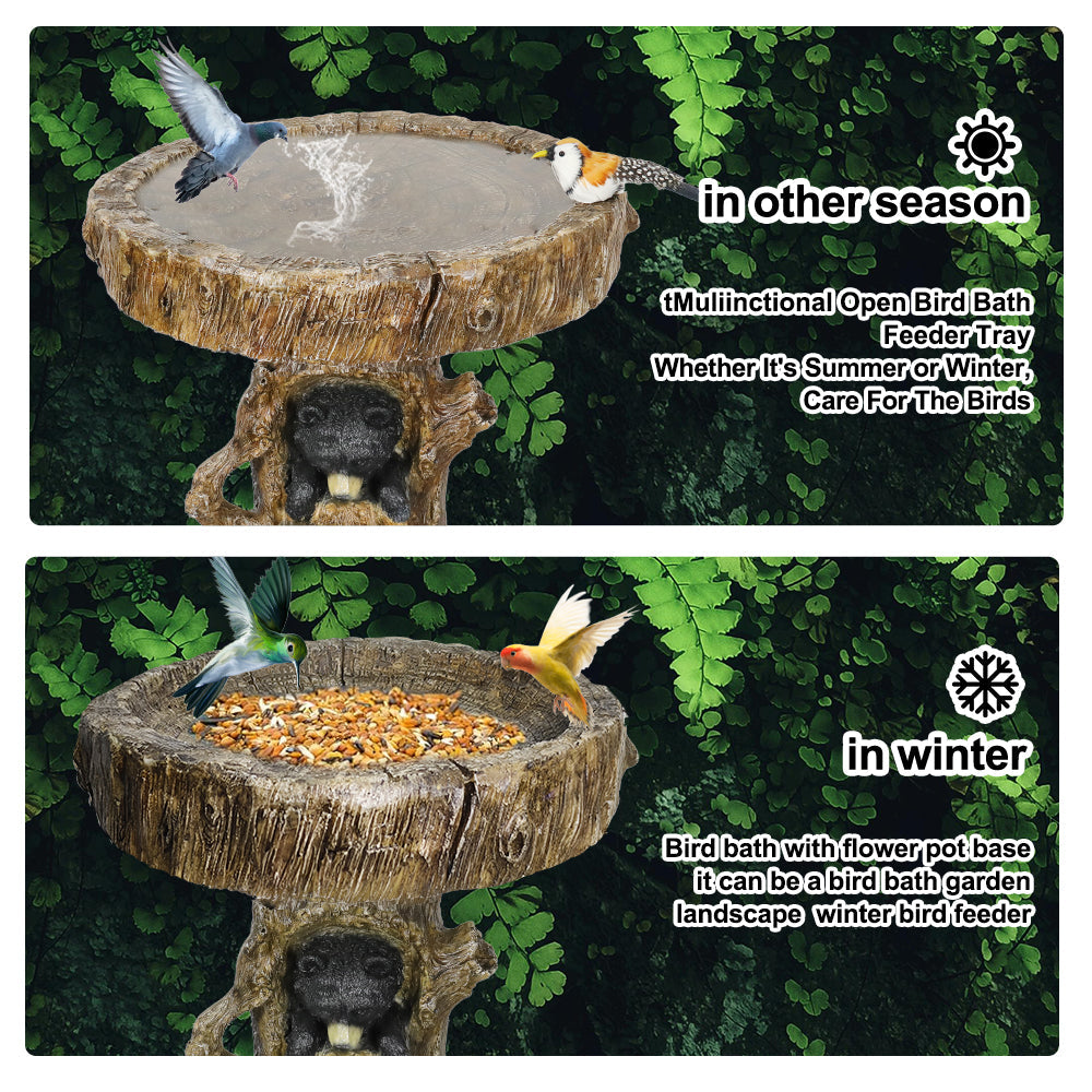 Concrete Bird Baths Two Cubs and Honeycomb 23 Inch