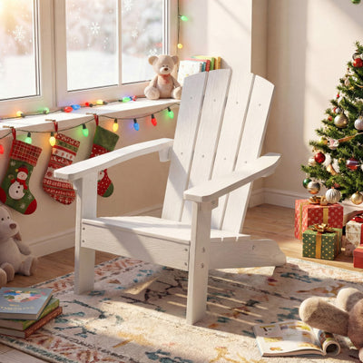 All-Weather HIPS Kid's Adirondack Chair with with High Backrest and Armrests-White