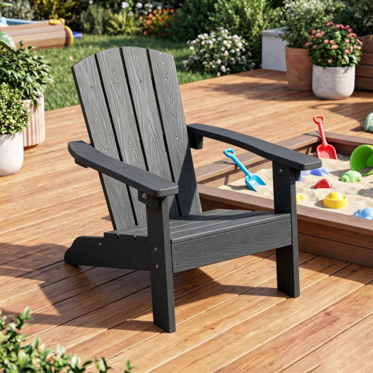 All-Weather HIPS Kid's Adirondack Chair with with High Backrest and Armrests-Black
