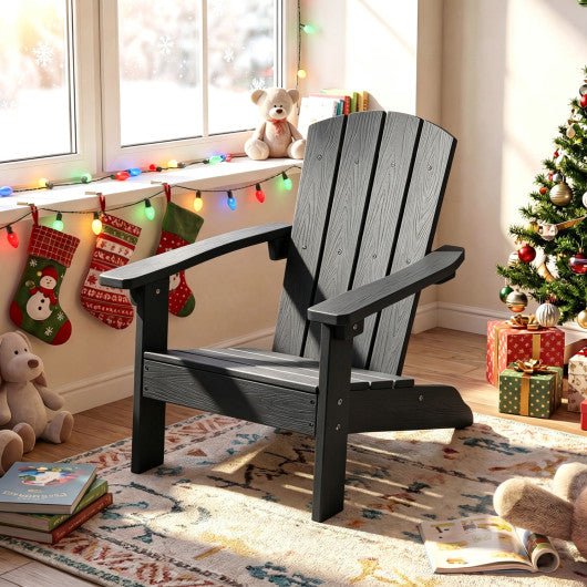 All-Weather HIPS Kid's Adirondack Chair with with High Backrest and Armrests-Black