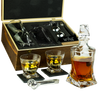 Whiskey Stones & Decanter Gift Set for Men & Women, By The Wine Savant, 2 XL Stainless Steel Whiskey Balls, 2 Twist Glasses, Whiskey Decanter, 2 Coasters, Freezer Pouch & Special Tongs in Pinewood Box