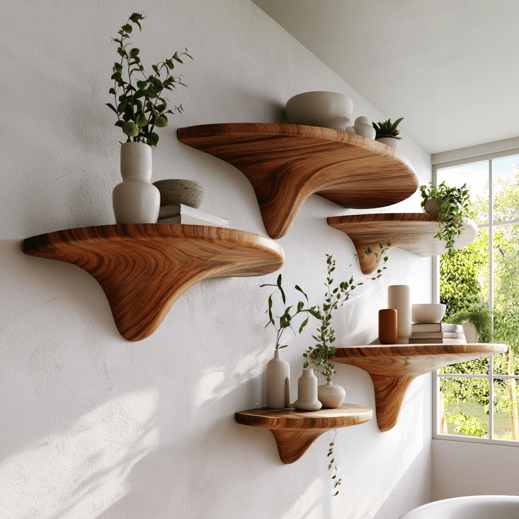 Alvora Mushroom Solid Wood Floating Shelf SPA248569