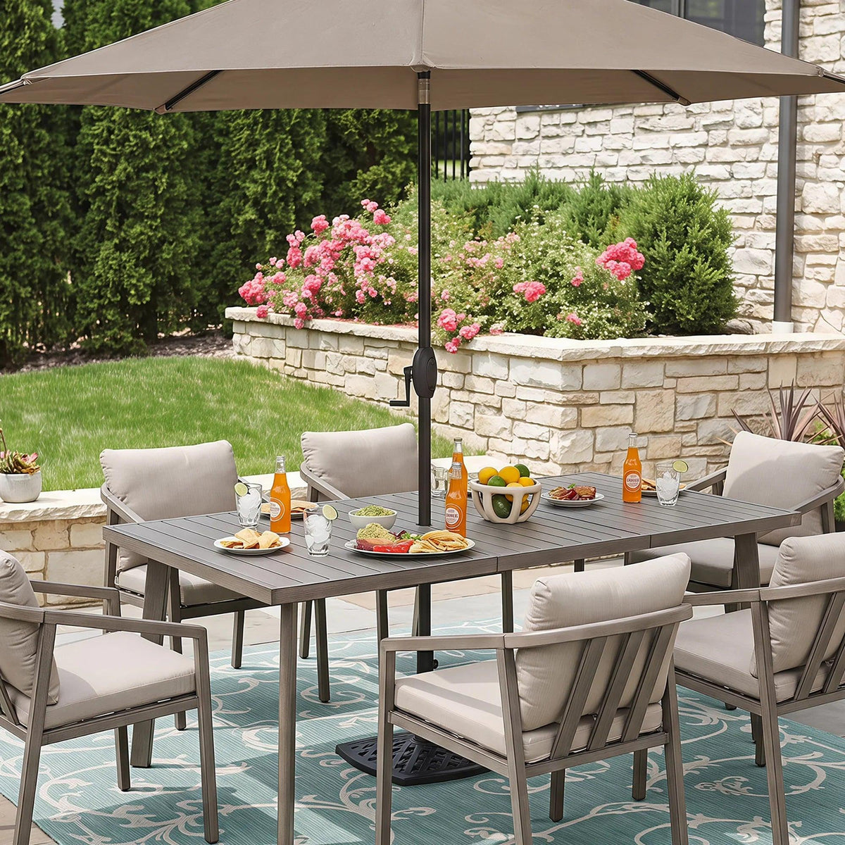 Amalfi Rectangular Aluminum Patio Dining Set with 6 Dining Chairs